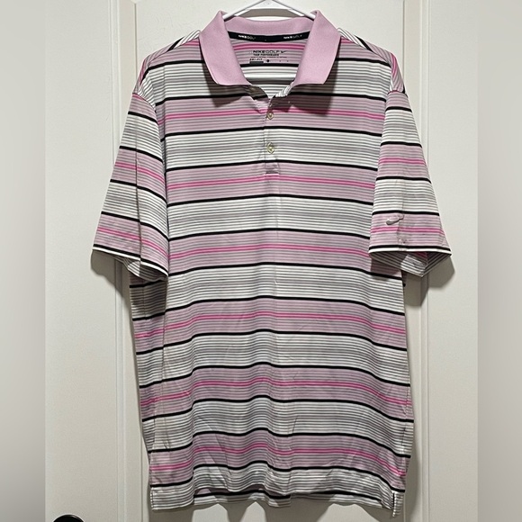 Nike Other - Nike Golf Tour Performance Dri-FIT Sz Large Pink White Black Stripe Sporty Polo